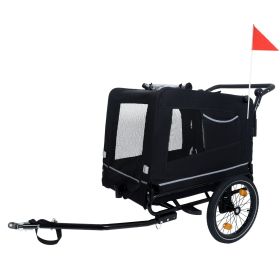 2-in-1 Bike Trailer & Push Cart for Pets - Detachable Bike Hitch & Push Handle Included - All-Terrain Wheels, Quick Release Wheel, Non-Slip Floor (Color: as Pic)